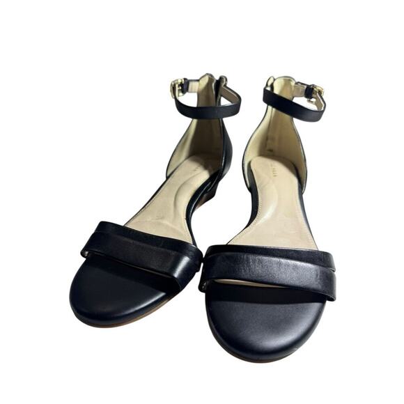 Women's Cole Haan Abriella 7M Leather Wedge Sandals Low Heel Classy Black Office - Picture 2 of 11
